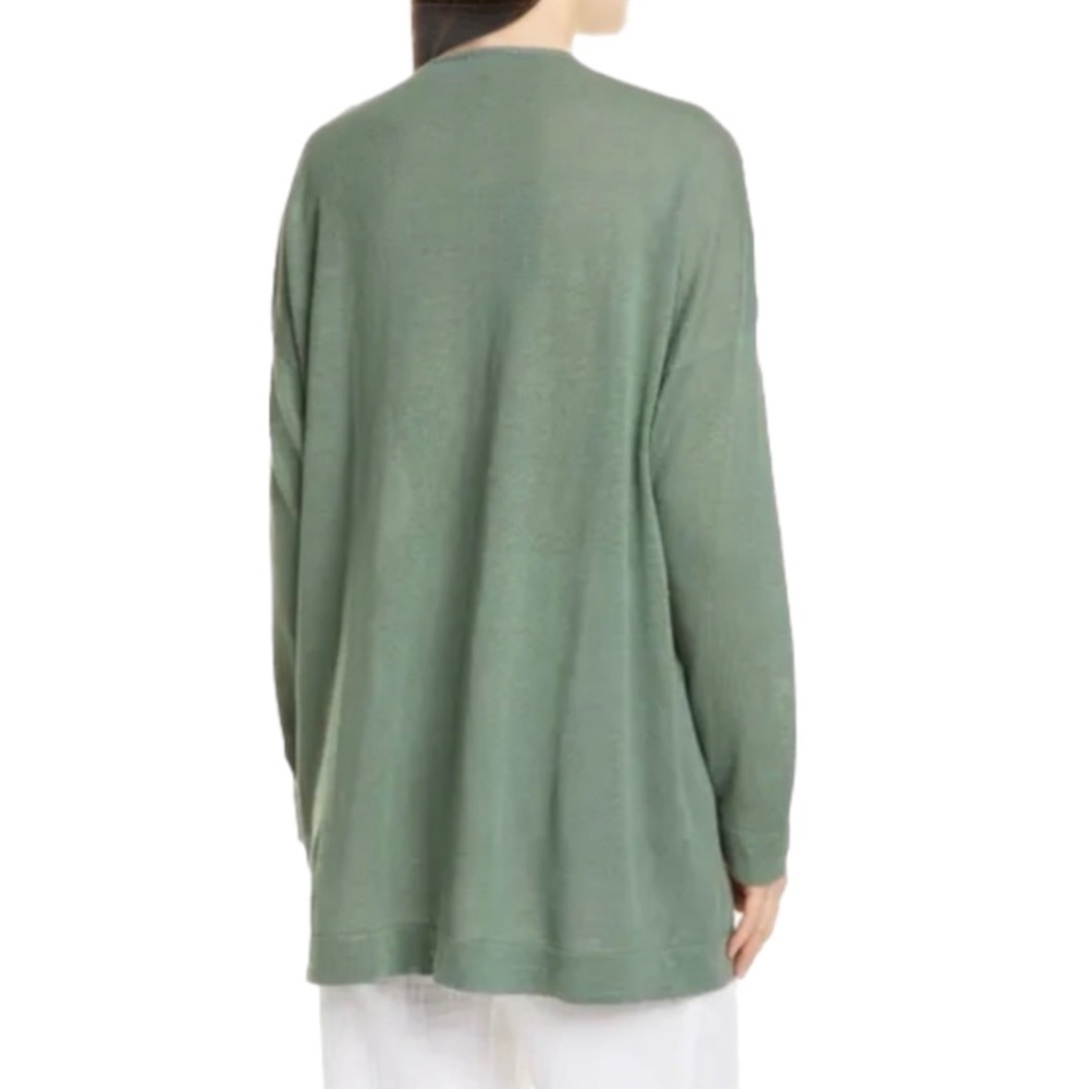 Eileen Fisher V Neck Tunic Sweater Green Nori M XL - Picture 2 of 11